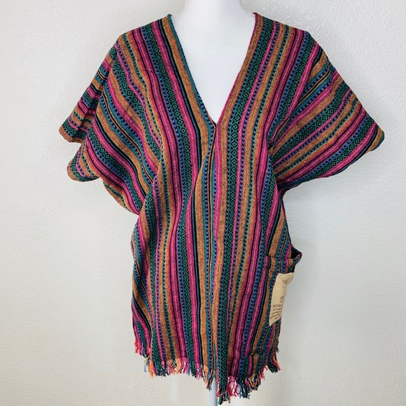 Boho Gypsy Sisters Sweaters - Elephant Jungle Sanctuary Boho Hippie Poncho Sz XL